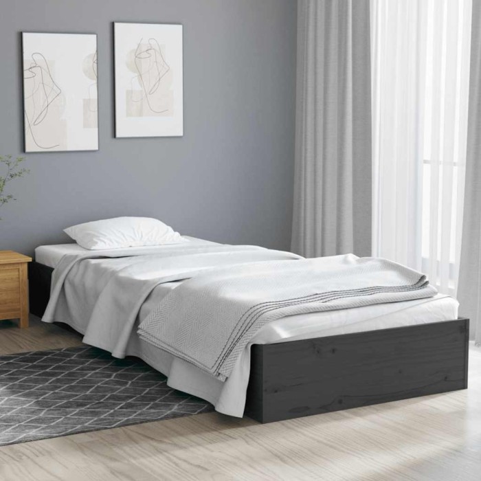 vidaXL Cadru de pat Small Single 2FT6, gri, 75x190 cm, lemn masiv