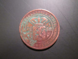 Indiile Olandeze de Est _ 2 1/2 cents _ moneda rara din cupru, Asia, Cupru (arama)