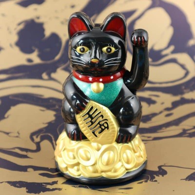 Pisica norocoasa Maneki Neko neagra &amp;amp;#8211; 11.5 cm foto