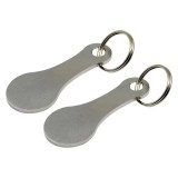 Cumpara ieftin Set 2 brelocuri pentru deblocare carucior cumparaturi, supermarket, inox, reutilizabile, compacte, 5.5 x 2.2 cm, argintiu