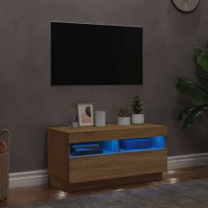 Comodă TV cu lumini LED, stejar Sonoma, 80x35x40 cm
