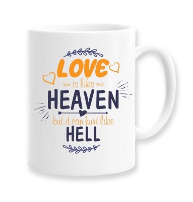 Cana alba personalizata &amp;quot;love is like heaven but it can hurt like hell&amp;quot;, INOVATIX&amp;reg;. 330ml foto