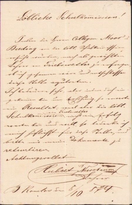 A2144 Act adresat comisiei școlare, 1874, Comloșu Mare, județul Timiș