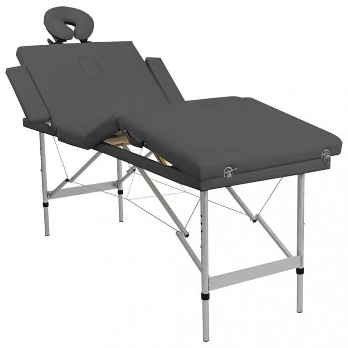 Masă de masaj cu 4 zone, cadru aluminiu, antracit, 186 x 68 cm