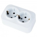 Priza dubla, Eva Socket, 16A, montaj aparent, alb, 2 locasuri, schuko, Horoz