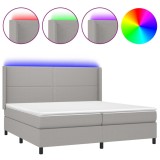 Cumpara ieftin Pat cu arcuri, saltea si LED, gri deschis, 200x200 cm, textil
