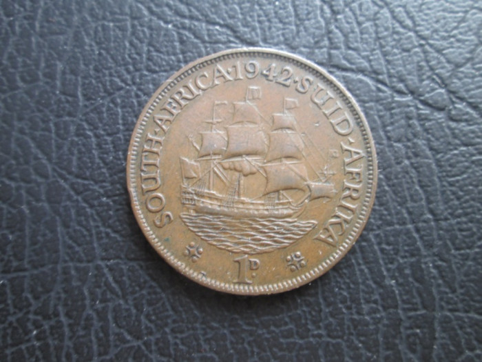 Africa de Sud : 1 penny 1942 _ moneda din bronz _ regele George al VI lea