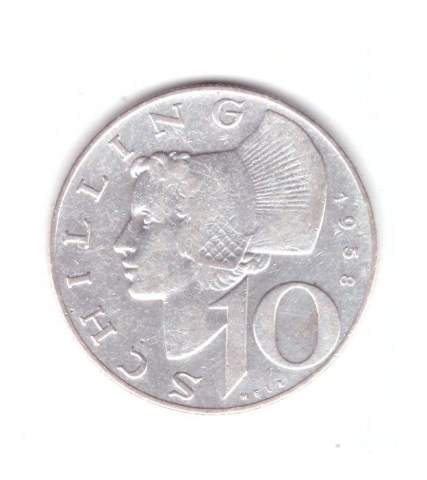 Moneda Austria 10 schilling 1958, stare buna, curata