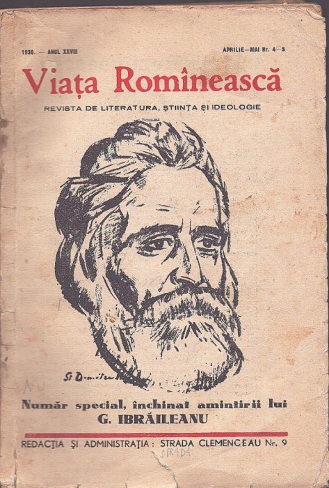 C9031N Viața Rom&icirc;nească, număr special &icirc;nchinat amintirii lui Garabet Ibrăileanu, 4-5/1936