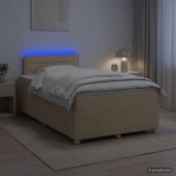Cumpara ieftin Pat boxspring cu saltea cu benzi LED Crem 120 x 190 cm Tesatura