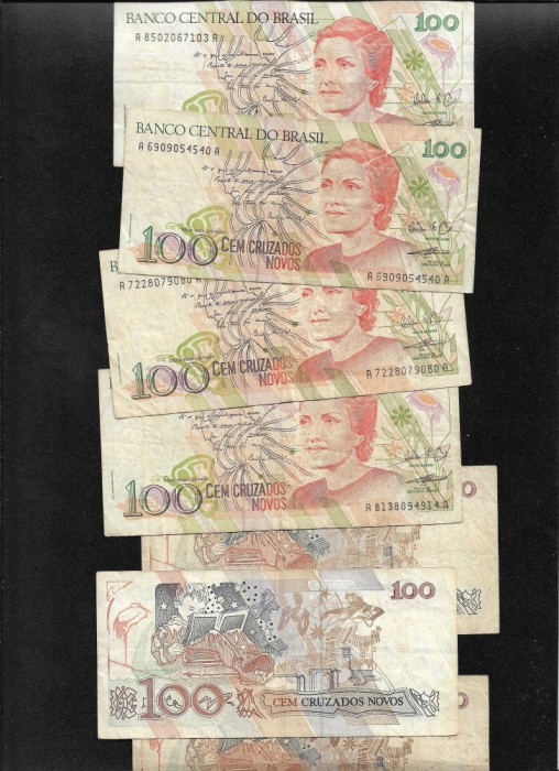 Brazilia 100 cruzados novos 1989 F-VF pret pe bucata