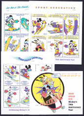 DB Disney St. Vincent &amp;amp; Grenadines Ski Mickey 70 Ani 3 MS + SS MNH foto