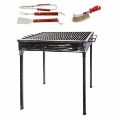 Gratar metalic 50x35cm cu sita inox, perie sarma si 3 accesorii gratar