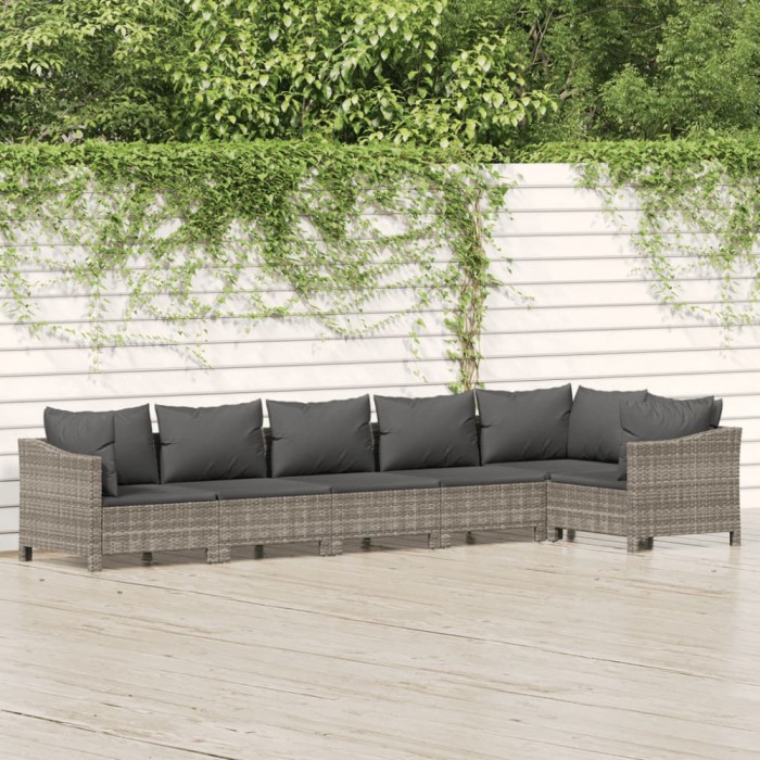 vidaXL Set mobilier de grădină cu perne, 6 piese, gri, poliratan