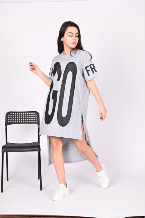 K817-18 Tricou lung tip rochie cu imprimeu &quot;GO&quot;