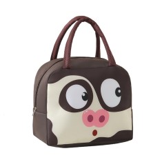 Geant&Auml; frigorific&Auml;, flippy, cu desene animat, portabil&Auml; pentru copii, de pr&Atilde;&cent;nz, din p&Atilde;&cent;nz&Auml; oxford, 22x14x19 cm, model porc, maro