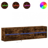 Cumpara ieftin Dulap TV de perete cu lumini LED, stejar fumuriu, 180x31x45 cm