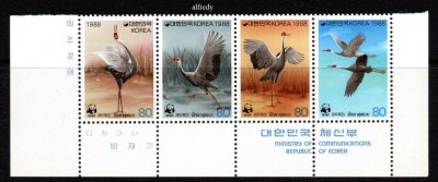 COREEA DE SUD 1988, Fauna, Pasari, WWF, serie neuzata, MNH foto