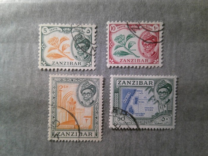 Serie mica Zanzibar 1957 Sultan Chalifa bin Harub si motive locale 4 valori stampilate