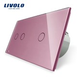 Cumpara ieftin Intrerupator touch triplu Livolo din sticla roz, pentru iluminat elegant