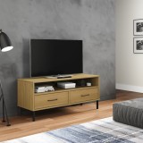 Cumpara ieftin Comodă TV cu picioare metalice &bdquo;OSLO&rdquo;, maro, lemn masiv pin