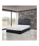 Pat Oscar Negru 160x200cm cu Lada de Depozitare, Somiera Metalica Rabatabilă - FARA SALTEA