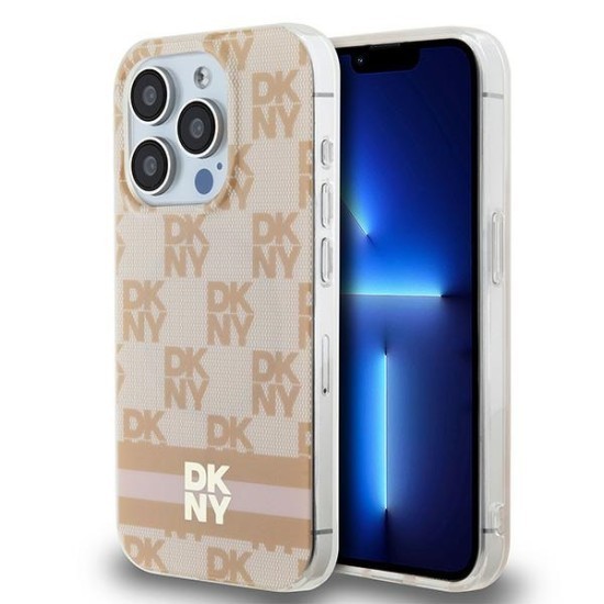 Husa iPhone 15 Pro - DKNY IML Checkered Mono Pattern &amp; Printed Stripes MagSafe (DKHMP15LHCPTSP) - Pink