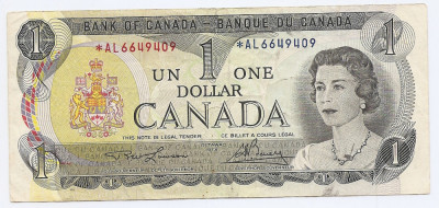 Canada 1 Dollar 1973 * - signatures: Lawson &amp;amp; Bouey, *AL6649409, P-85 foto