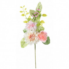 Creanga decorativa artificiala dalia trandafir roz 46 cm foto