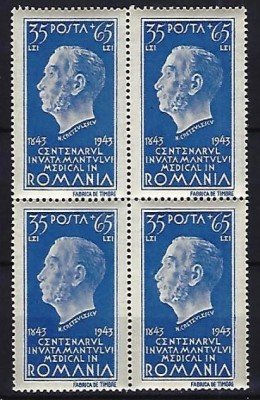 Romania 1944 - Lp 162 - Centenarul invatamantului medical - Dr. N. Kretzulescu - bloc de 4 - MNH*** foto