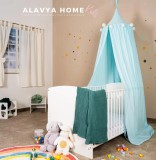 Baldachin pat copii Alavya Home 250x50 cm bumbac organic muselin albastru