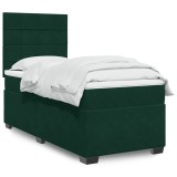 vidaXL Pat box spring cu saltea, verde &icirc;nchis, 90x190 cm, catifea 3290789