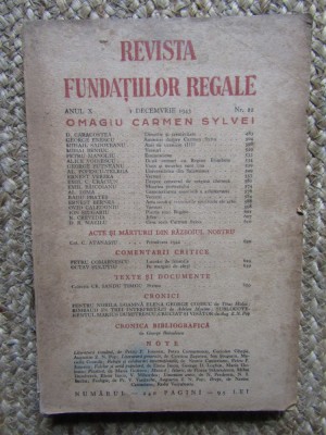 Revista Fundatiilor Regale Anul X DECEMVRIE 1943 Nr. 12 foto