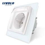 Cumpara ieftin Priza simpla Livolo alba cu rama din sticla si capac de protectie la apa