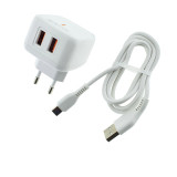 Set incarcator dual USB-A si cablu USB-C, 2.4A, Jellico C2 10146, Fast Charging, 100-240V, indicator LED, alb