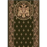 Traversa Bisericeasca Festonata Surfilata, Model Lotos 15032-310, Imprimeu cu Vultur Bicefal, Latime 0.6m, Marime 60 x 300 cm, Verde, Inaltime Fir 8 m