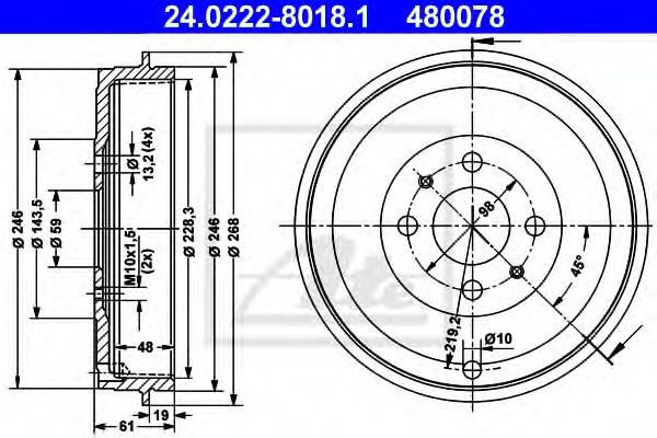 Tambur frana FIAT IDEA (350) (2003 - 2016) ATE 24.0222-8018.1