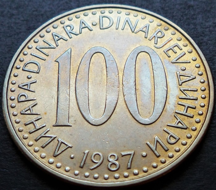 Moneda 100 DINARI - YUGOSLAVIA, anul 1987 *cod 2701 B = A.UNC