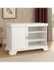 Comoda living VMT, Pal Melaminat, cu o usa, 3 polite, cu elemente din MDF, Alb Antichizat