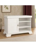 Comoda living VMT, Pal Melaminat, cu o usa, 3 polite, cu elemente din MDF, Alb Antichizat