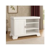 Comoda living VMT, Pal Melaminat, cu o usa, 3 polite, cu elemente din MDF, Alb Antichizat