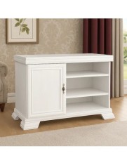 Comoda living VMT, Pal Melaminat, cu o usa, 3 polite, cu elemente din MDF, Alb Antichizat