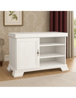 Comoda living VMT, Pal Melaminat, cu o usa, 3 polite, cu elemente din MDF, Alb Antichizat foto