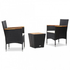 Set mobilier bistro 3 piese negru poliratan ?i lemn acacia foto