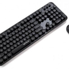 Kit tastatura si mouse Wireless Serioux Retro dark 9900BK, US layout, USB, 1600 DPI (Negru)