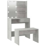Set masuta de toaleta cu LED, gri beton, lemn prelucrat