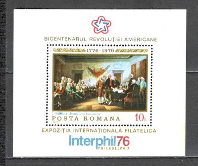 Romania.1976 200 ani Independenta SUA:Pictura-Bl. ZR.557 foto