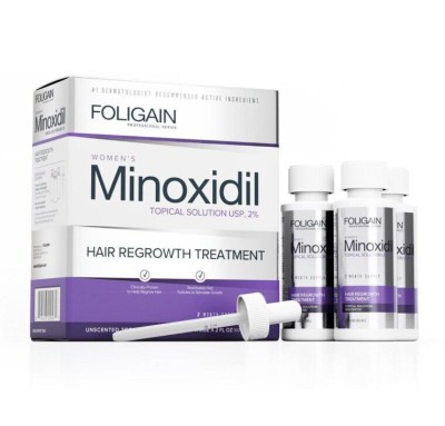 Solutie Foligain Minoxidil 2%, pentru femei, tratament pentru cresterea parului, 3 flacoane + o pipeta foto
