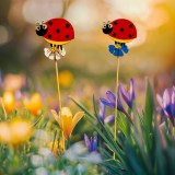 Decor gradina buburuza pe bat, figurina decorativa pentru ghiveci si gradina, ornament 30 cm