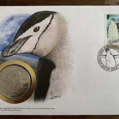 south georgia - pinguin - FDC cu medalie, fauna wwf